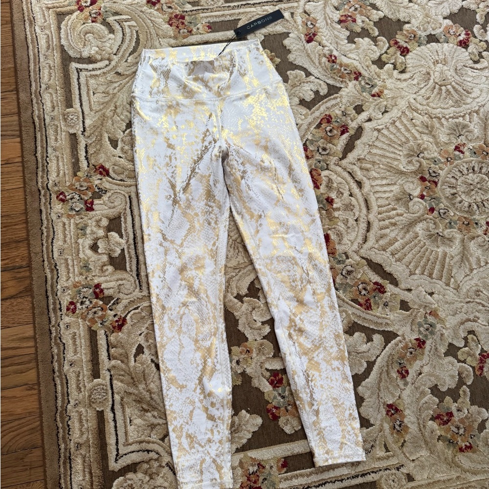Carbon 38 Women's White and Gold Patterned Leggings - Picture 2 of 5